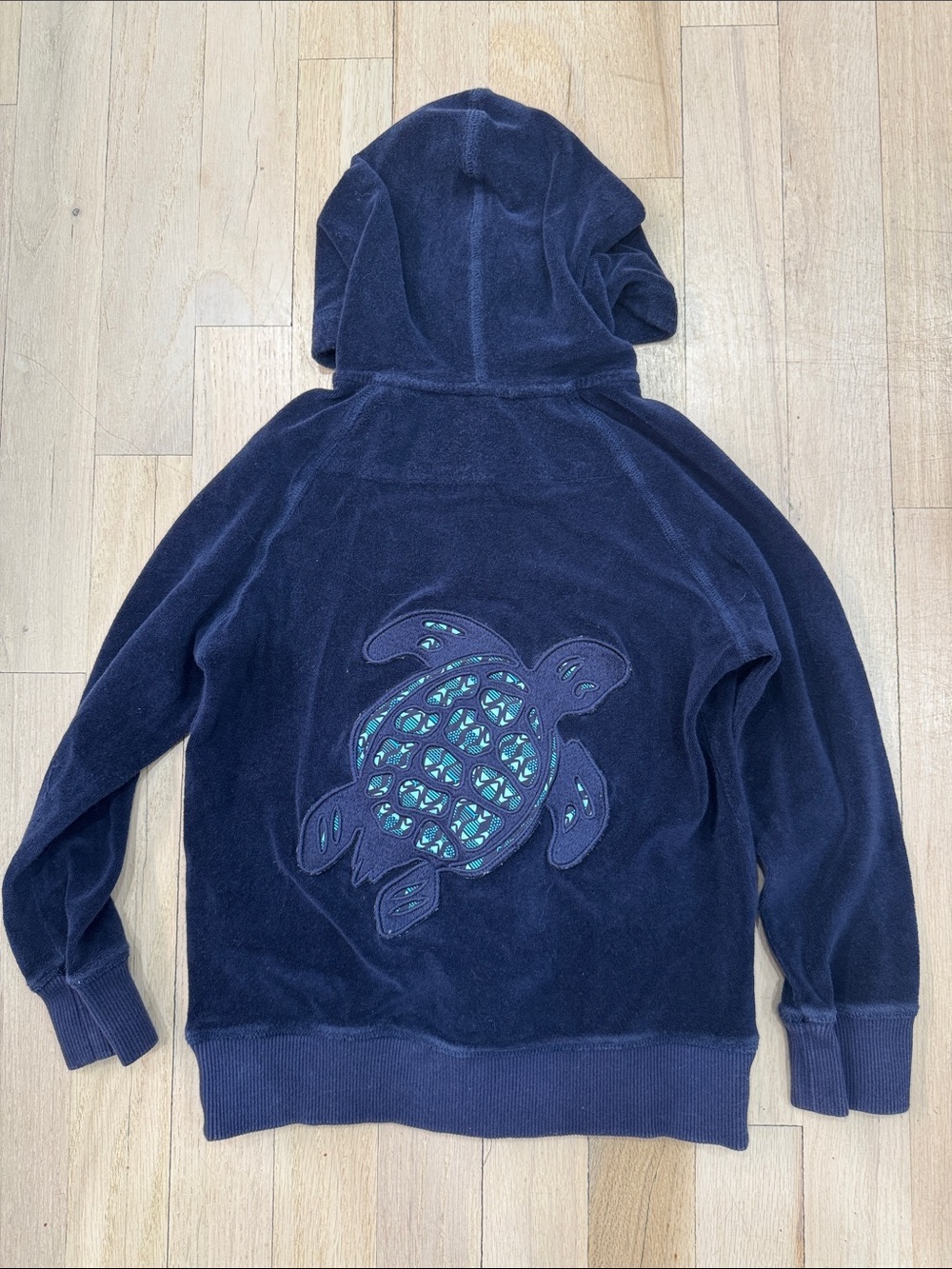 Vilebrequin Kids Terry Hooded Hooded Zip Sweatshirt w/Turtle, Navy, sz 6 ANS